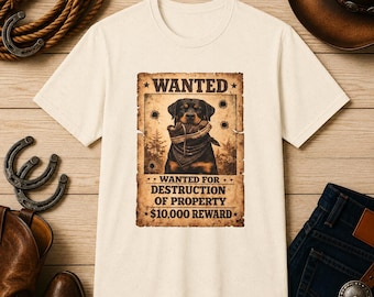 Maglietta con poster "Rottener Rottweiler" / Design vintage con cane ricercato