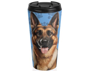 Tazza da viaggio con stampa di zampa di pastore tedesco / Thermos per cani in acciaio inossidabile