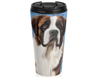Tazza da viaggio in acciaio inossidabile con stampa di zampa di cane San Bernardo / Thermos per amanti dei cani