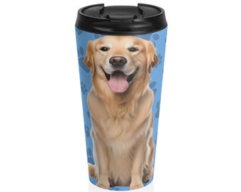Golden Retriever Pfotenabdruck Edelstahl Reisebecher | Hunde-Liebhaber-Trinkgefäß