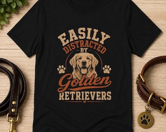 Maglietta "Facilmente distratto dai Golden Retriever" / Simpatico Golden Retriever, impronte di zampe