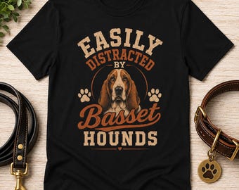 Maglietta "Facilmente distratto dai Basset Hound" / Simpatico disegno di un Basset Hound