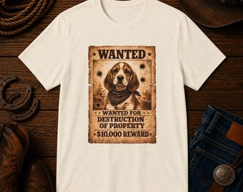 Maglietta unisex con cucciolo di Basset Hound, maglietta carina e divertente con cane, design da ricercato, t-shirt Softstyle, regalo per amanti dei cani, regalo per mamme di cani, cane divertente