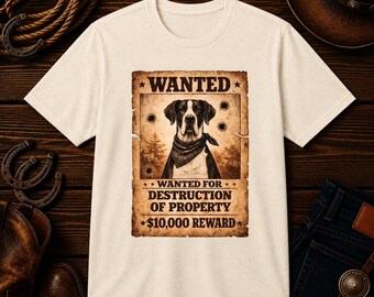 Maglietta con la scritta "Cane ricercato" / Maglietta con la scritta "Cane ricercato" in stile western vintage