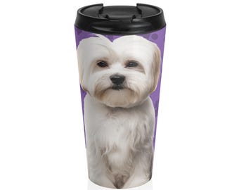 Tazza da viaggio in acciaio inossidabile con stampa di zampa di cane Havanese / Bicchiere per amanti dei cani