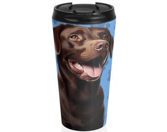 Tazza da viaggio con stampa di zampa di Labrador al cioccolato / Bicchiere in acciaio inossidabile per amanti dei cani