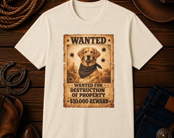 Maglietta con poster "Cane ricercato" / Design vintage con retriever del West