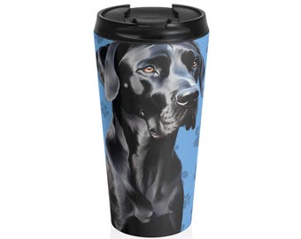 Tazza da viaggio in acciaio inossidabile con stampa di zampa di cane Alano / Sfondo con zampa di razza grande