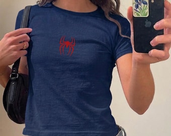 Spider Graphic Baby Tee Vintage Inspired Y2K Streetwear Top