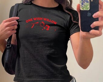 Obsession One Wish Willow Horror Movie Baby Tee Graphic Shirt Y2K Fitted Tee Women's Horror Top