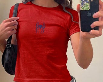 Maglietta per neonati con grafica a ragno, stile vintage anni 2000, streetwear.