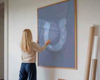 Pastel Blue Lucky Horseshoe Art Print: Western Nursery Decor (Digital Download)