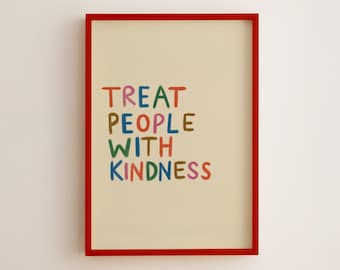 Treat People With Kindness Print, Colorful Typography, Kids Room Art (Digital Download)