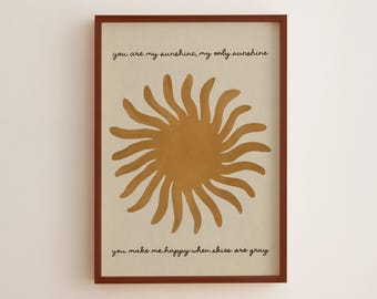 You Are My Sunshine Nursery Art Print, Kids Playroom Decor (Digital Download)