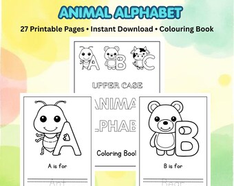 Malbuch mit Tieralphabet, ABC-Mal- und Nachzeichnungsseiten