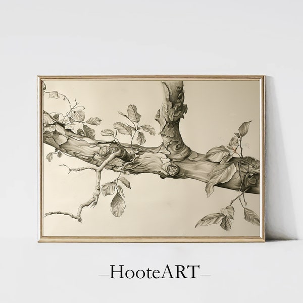 Pencil Sketch Tree Branch Printable Wall Art | Bedroom Decor | Vintage Digital Print | Digital Download