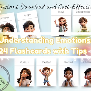 Comprender las emociones y los sentimientos: 24 tarjetas didácticas con consejos para niños pequeños - Montessori - Tarjetas imprimibles preescolares educativas y divertidas