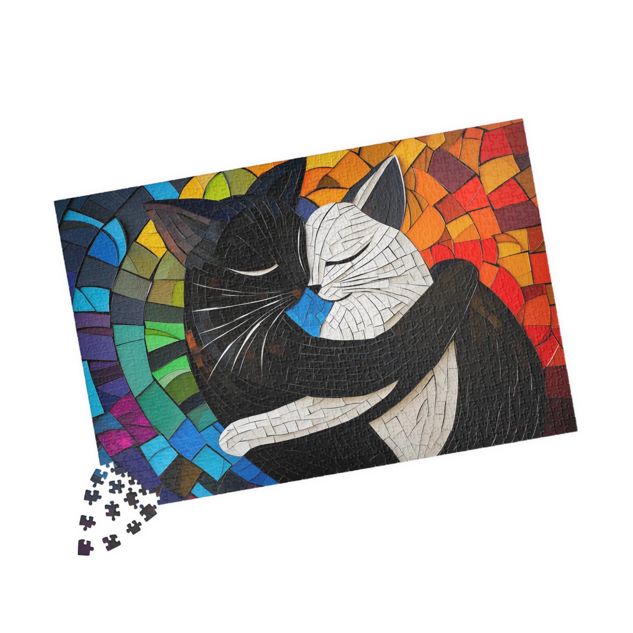 Puzzle, Ying Yang Cats, Mosaic Puzzle, Gift for Cat Lover, 110