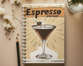 Espresso Martini cuaderno cóctel bebida bar receta mixología regalo amante del café alcohol bartender fiesta divertido diario único hecho a mano