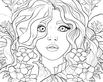 Printable coloring book, whimsical coloring, fairy tale coloring, all ages coloring book,