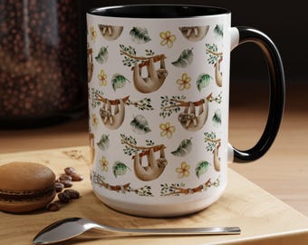 Mug, Cute Sloth and Baby Coffee Cup - Gift for Animal Lovers, Adorable Sloth Design, Mother's Day Gift, Unique Tea Mug, Sloth Lover Present