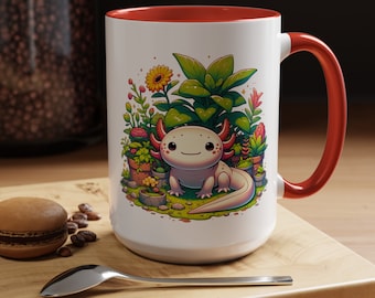 Axolotl mug cute axolotl succulent garden whimsical unique gift for her amphibian salamander water animal Accent Coffee Mug (11, 15oz)