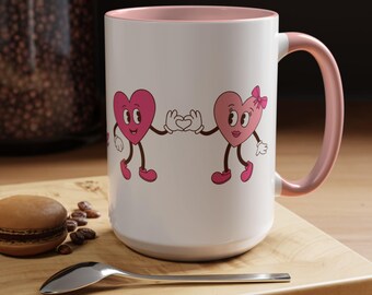 Coffee Lover Mug, Hearts Design Coffee Mug, Gift for Her, Valentine's Day Mug, 11, 15oz Accent Mug, Coffee Addict Mug