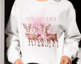 Vintage Reindeer sweatshirt feminine holiday design Retro reindeer gift for her, Winter gift, hostess gift, Heavy Blend™ Crewneck Sweatshirt
