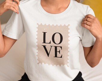 Vintage Love Postage Stamp T-Shirt, Valentine's Day Shirt, Gift for Her, Unisex Cotton Tee, Casual Wear, Cute Love Tee, Sealed with Love