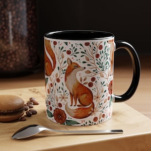 Mug, Whimsical Fox Design, Woodland Creature Coffee Cup, Cute Animal Lover Gift, Nature Theme Tea Mug, Enchanted Forest Drinkware, Fox Lover