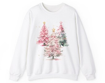 Vintage Christmas Trees, Boho Christmas tree, Holiday wear, Christmas for her, whimsical winter Unisex Heavy Blend™ Crewneck Sweatshirt