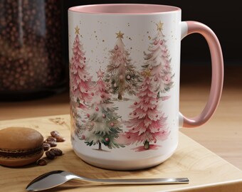 Watercolor Christmas Trees, Winter Wonderland Whimsical Feel, Holiday Coffee Cup, Christmas Gift, Festive Mug, Cute Tea Mug, Unique