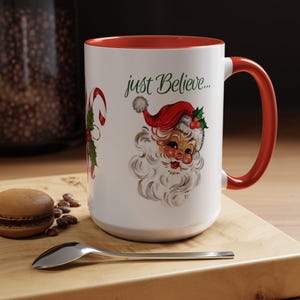 Mug, Just Believe Vintage Santa Mug with Candy Canes - Holiday Coffee Cup, Hot Cocoa Mug, Christmas Decor, Festive Tea Mug Gift, Retro Santa