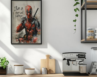 Caos y cafeína: Deadpool Fuel - arte del café - impresión digital - descarga instantánea - decoración de la pared - decoración de la cafetería - arte de la pared - amante del café
