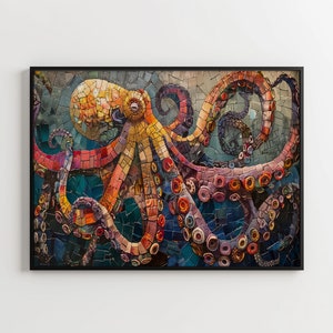 Octopus Mosaic -  PRINTABLE ART Octopus Print Instant Download Octopus Poster Animal Wall Decor Wildlife Painting Colorful Art