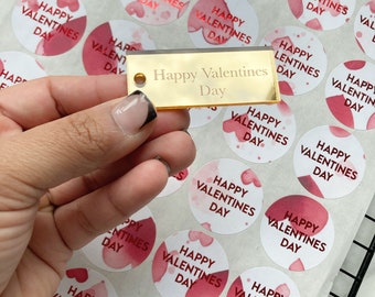 Happy Valentine’s Day gold mirror acrylic cake box tag