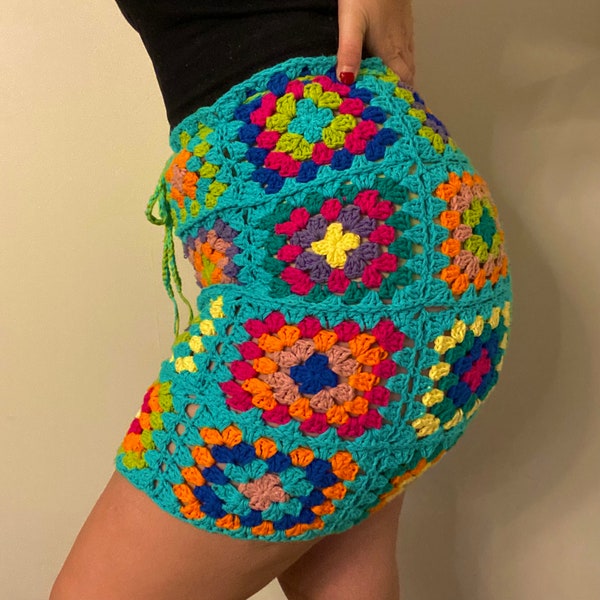 Granny Square Mini Skirt Vibrant Colorful Aesthetic