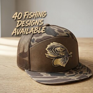 Fishing Hook Lake Mountain Hat, Faux Leather Patch Cap, Fisherman Gift, Outdoor Adventure Hat, Camping Fishing Cap