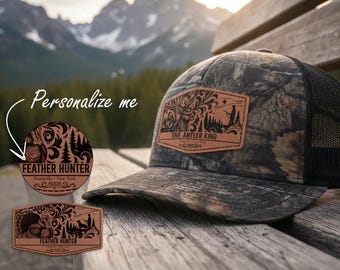 Gorra de caza personalizada con parche de cuero: gorra de camionero Richardson 112 Realtree, camuflaje Mossy Oak, ideal como regalo para cazadores de ciervos, patos y pavos.