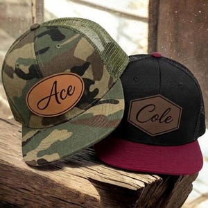 Custom Text Leather Patch Hat | Personalized Trucker Snapback Cap with Any Name or Initials | Baby Kids Adult Gift Idea Cute Cap | Staff hat