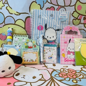 Sanrio Pochacco Stationery Set Bee Plush Keychain Spiral Notebook Pen Sticky Notes Memo Pad Birthday Gift