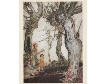 Enchanted Forest Illustration Matte Poster | Vintage Fairy Tale Wall Art