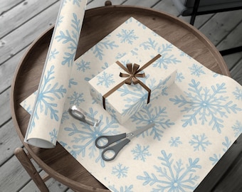 Blaue Schneeflocken-Muster-Geschenk-Verpackung | Geschenkpapierrolle für die Wintertage