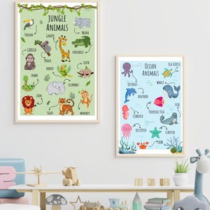 Ocean & Jungle Animal Posters for Kids – Printable Wall Art Set – Animal Learning Prints for Nursery, Playroom, Classroom – Digital Download