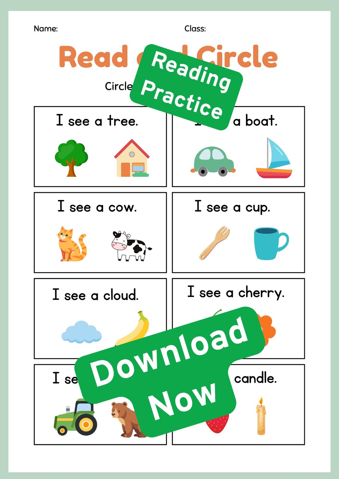 Read and Circle Printable for Preschool & Kindergarten – Sentence ...
