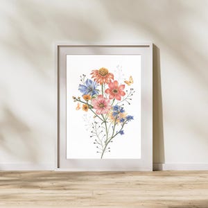 Wildflower Bouquet Wall Art Print – Botanical Watercolor Poster | Floral Home Decor, Cottagecore Printable Art, Nature-Inspired Wall Art