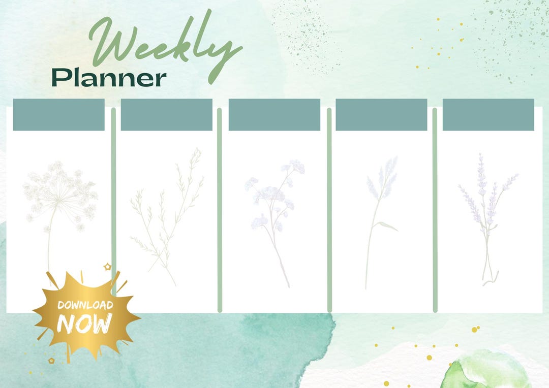 Pastel Green Weekly Planner Printable – Minimalist Floral Schedule ...