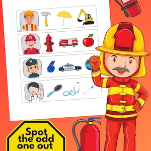 Community Helpers Printable | Spot the Odd One Out Activity | Learn Professions & Tools | Preschool PDF Worksheet | Fun Early Learning Game