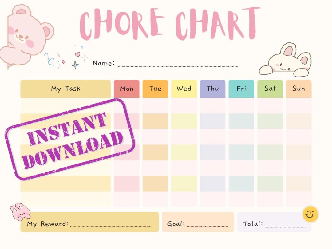 Kids Chore Chart | Pastel Reward Tracker, Printable (PDF Download) - Etsy
