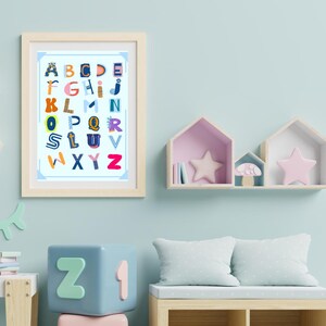 Décoration murale alphabet colorée pour enfants | Poster ABC de A à Z pour apprendre les lettres | Décoration de salle de jeux | Impression chambre d'enfant | Éducatif et amusant
